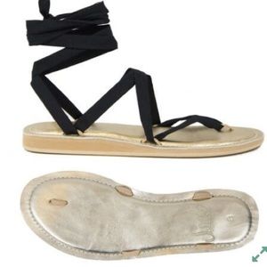 Sseko Gold Leather Stitched Ribbon Sandals